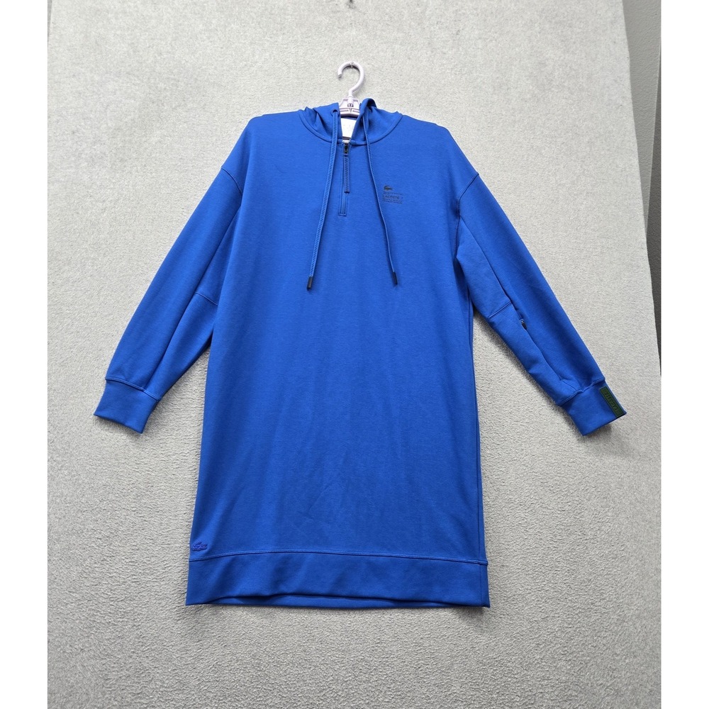 Lacoste Women Dress 8 Blue Loose Fit Two-Ply Pique Hoodie Mini Athletic Logo NWT